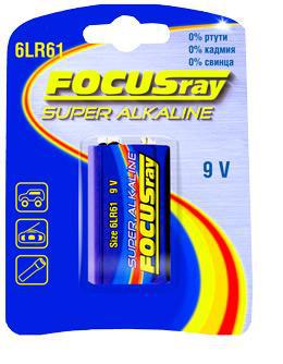 Батарейка FOCUSray Super Alkaline, (9V), (крона), на блистере 1 штука,  12 штук в упаковке, цена за 1 штуку (Китай)