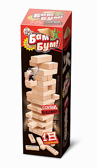 Игра настольная для взрослых и детей БАМ-БУМ. Падающая башня с фантами