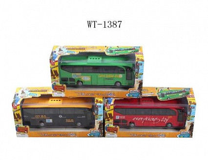 Автобус металлический, инерционный, со световыми и звуковыми эффектами, 3 вида в ассортименте, в коробке 27,5х11,5х8,5 см