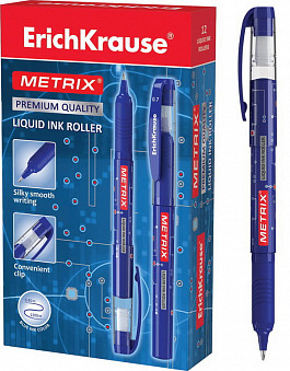 Ручка-роллер ErichKrause Metrix, цвет чернил синий (в коробке по 12 шт.)