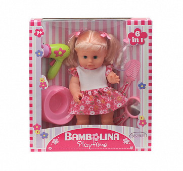Кукла 33 см Bambolina (пьет, писает) с горшочком, бутылочкой и аксессуарами, от 3 лет