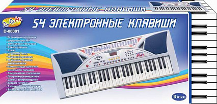 Синтезатор (пианино электронное), 54 клавиши с микрофоном 96см работает от встроенного адаптера 220V или 6 батареек тип D (не в комплекте)
