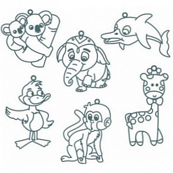 Витражи-мини 6шт. Набор 6 : Дельфин, слоник, коала, жираф, обезьяна, утенок