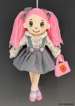 Кукла мягконабивная в сером сарафане и с сумочкой, 30 см