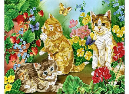 Картина из пайеток 40x50 см. Котята в цветах
