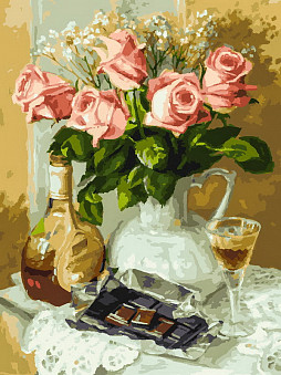 Раскраски по номерам 30*40 см Розы и шоколад