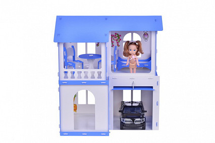 Дом для кукол "Алиса" бело-синий (с мебелью)