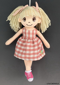 Кукла мягконабивная в клетчатом платье, 30 см