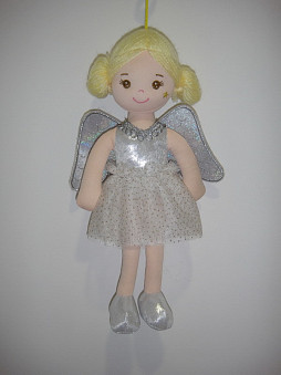 Кукла мягконабивная Ангел с крыльями, в серебрянном платье, 30 см