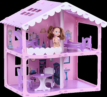 Домик для кукол "Дом Анжелика" розово-сиреневый (с мебелью)