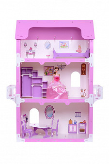 Домик для кукол "Коттедж Екатерина" бело-розовый ( с мебелью)