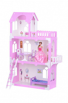 Домик для кукол "Милана" бело-розовый ( с мебелью)