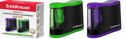 Точилка электрическая ErichKrause® Compact с контейнером, цвет корпуса ассорти