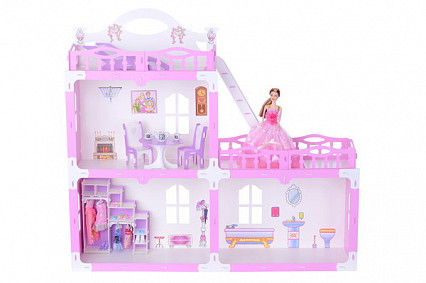 Домик для кукол "Анна" бело-розовый (с мебелью)