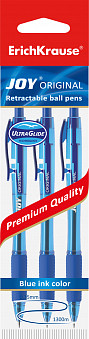 Ручка шариковая автоматическая Ultra Glide Technology JOY Original в наборе из 3 штук (пакет), 0,7 мм,  СИНИЕ