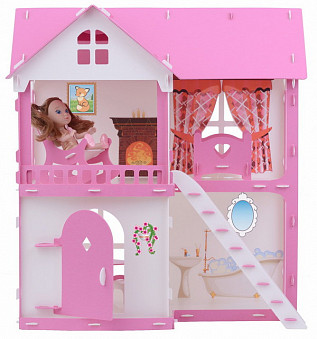Домик для кукол "Коттедж Светлана " бело-розовый (с мебелью)