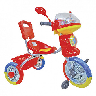 Велосипед СВЕТЛЯЧОК 3-х колесный, металлические колеса 10"/8", красный с цветными колесами