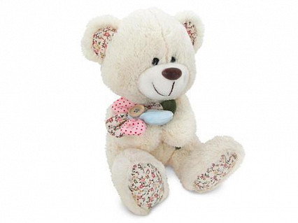 Медвежонок с декоративным цветком музыкальный 22 см, звук "Ах, как я тебя люблю"