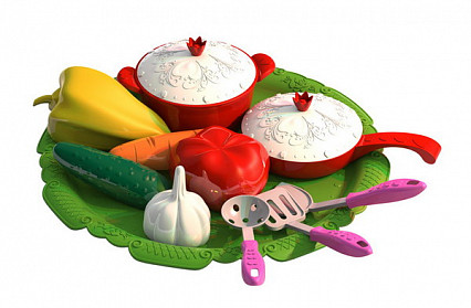 Набор овощей и кухонной посуды Волшебная Хозяюшка (12 предметов на подносе) 7х31,5х31,5 см