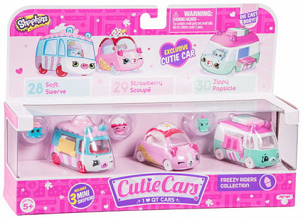 Машинки 3 шт Cutie Cars с мини-фигурками Shopkins S1 в блистере в ассортименте