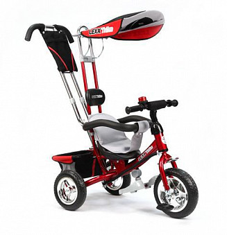 Велосипед LEXX Trike 3-колесный пластмассовые колеса 10"/8", тяга, ручка, страховой обод., памперс, рюкзак, красный