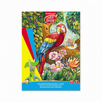 Бумага цветная ArtBerry Попугай, двусторонняя в папке А4, 16 листов, 8 цветов, игрушка-набор для детского творчества