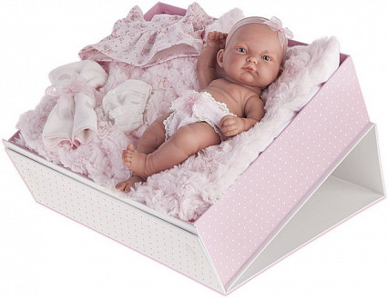 Кукла-младенец Карла в чемодане, розовая,26см