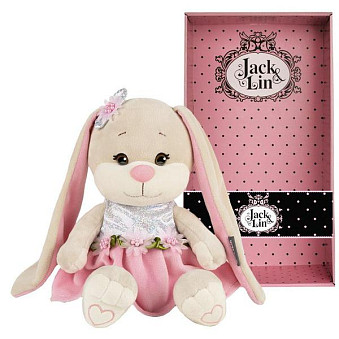 Мягкая игрушка Maxitoys Jack&Lin Зайка в Розовом Платьице с Цветами, 20 см, в Коробке