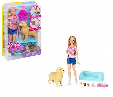 Barbie. Набор "Семья Barbie"«Кукла и собака с новорожденными щенками»
