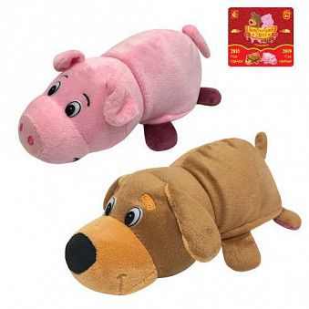 1toy игрушка Вывернушка 2в1, 20 см., плюш, символы года, Собака-Свинья,бирка символы,пакет
