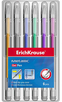 Ручка гелевая Metallic в наборе из 6 шт. (пауч, ассорти шесть цветов) ErichKrause