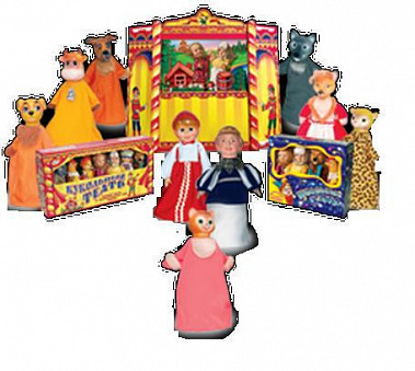 Набор Кукольный театр , 7 персонажей  (Дед (Мужик),Бабка,Аленушка-2,Волк,Лиса,Медведь,Курочка,в комплекте: сцена, сменные декорации,реквизит,сценарий