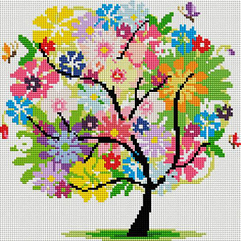 Картина мозаичная на подрамнике Древо Весны 30*30 см (квадратные камни)