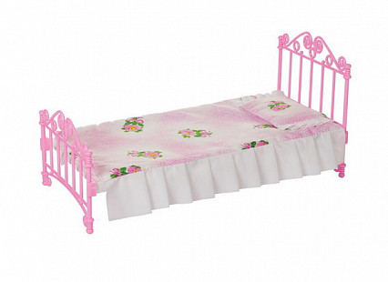 Кроватка розовая с постельным бельем (в пакете п/п)