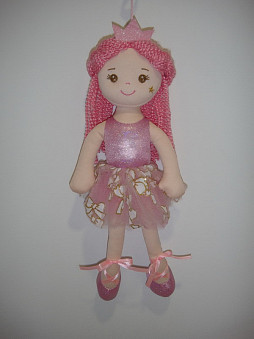 Кукла мягконабивная Принцесса в розовом блестящем платье и короной, 38 см