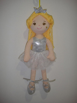 Кукла мягконабивная Принцесса в серебрянном блестящем платье и короной, 38 см
