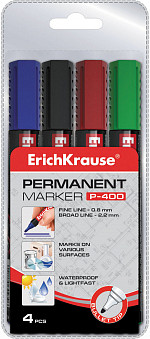 Набор перманентных маркеров P-400 (синий, черный, красный, зеленый), 4 штуки