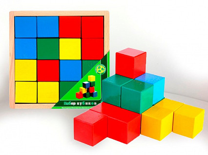 Кубики цветные - 16 деталей в деревянной коробке