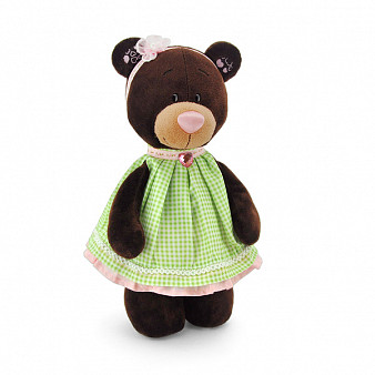 Мягкая игрушка Медведь девочка Milk стоячая в платье в клеточку 30 см