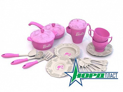 Barbie. Набор кухонной и чайной посудки БАРБИ (21 предмет в сетке) 11х22х22 см