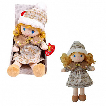 Кукла мягконабивная, в бежевой шапочке и фетровом платье, 36 см, в открытой коробке