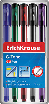 Ручка гелевая G-TONE в наборе из 5 штук (пауч, ассорти 5 цветов) ErichKrause