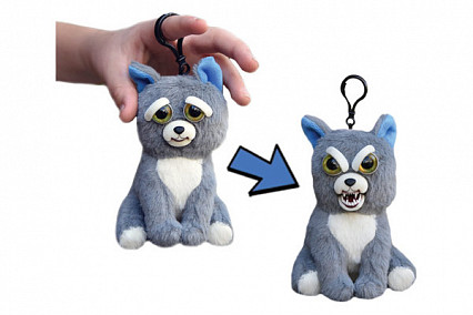 Собака серая, Feisty Pets, 11 см, с карабином