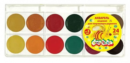 Акварель Каляка-Маляка 24 цвета, круглая, пластиковая,  без кисти