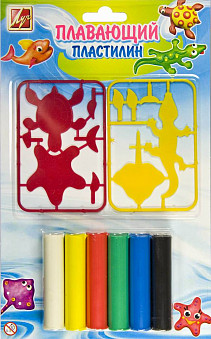 Пластилин плавающий с пластмассовыми деталями 6 цветов